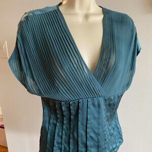 Catherine Malandrino Silk Pleated Blouse • Teal Blue • Empire Waist • Chiffon